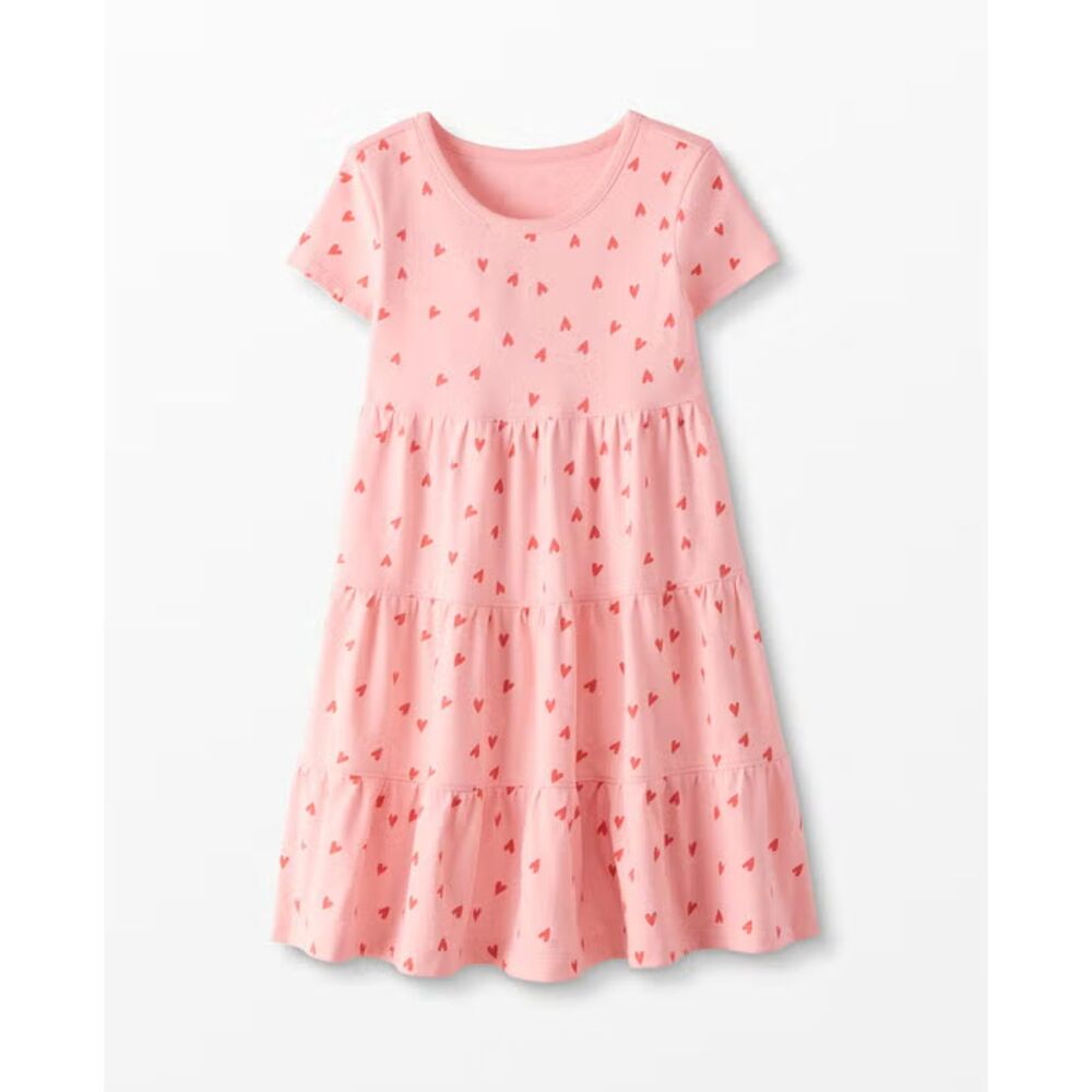 Girls 140 (10) Hanna Andersson Twirl Power Dress Petal Pink Hearts Pattern